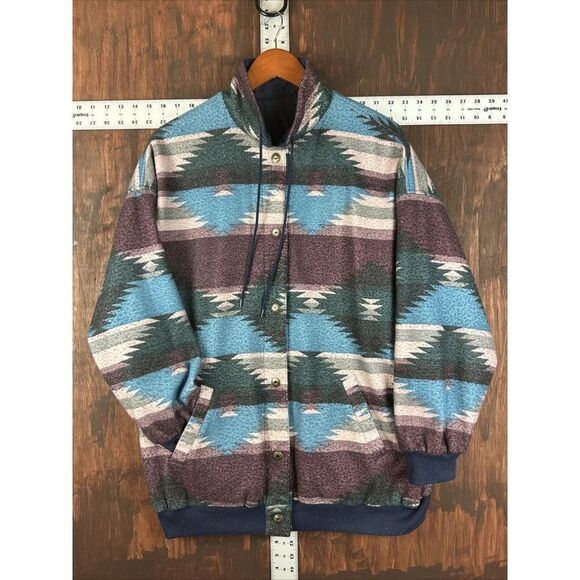 BRAETAN AZTEC SOUTHWESTERN REVERSIBLE COAT RAIN JACKET NAVY MENS LARGE NO TAG - Picture 1 of 9